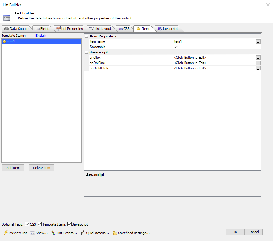 List Items Pane